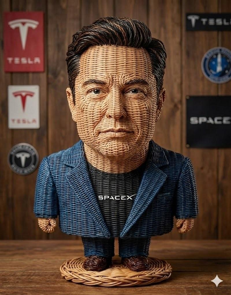 Stylized Wicker Caricature Figurine
