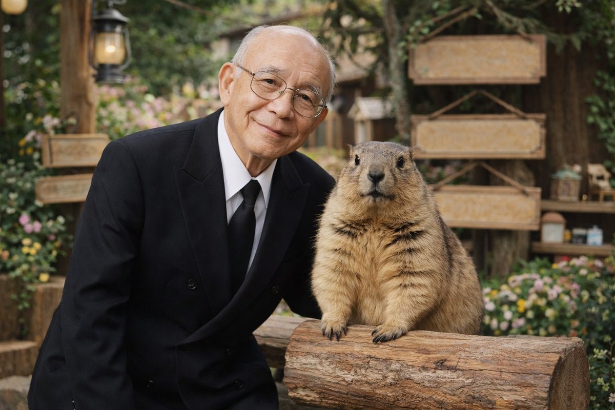 Elderly Man and Marmot Portrait