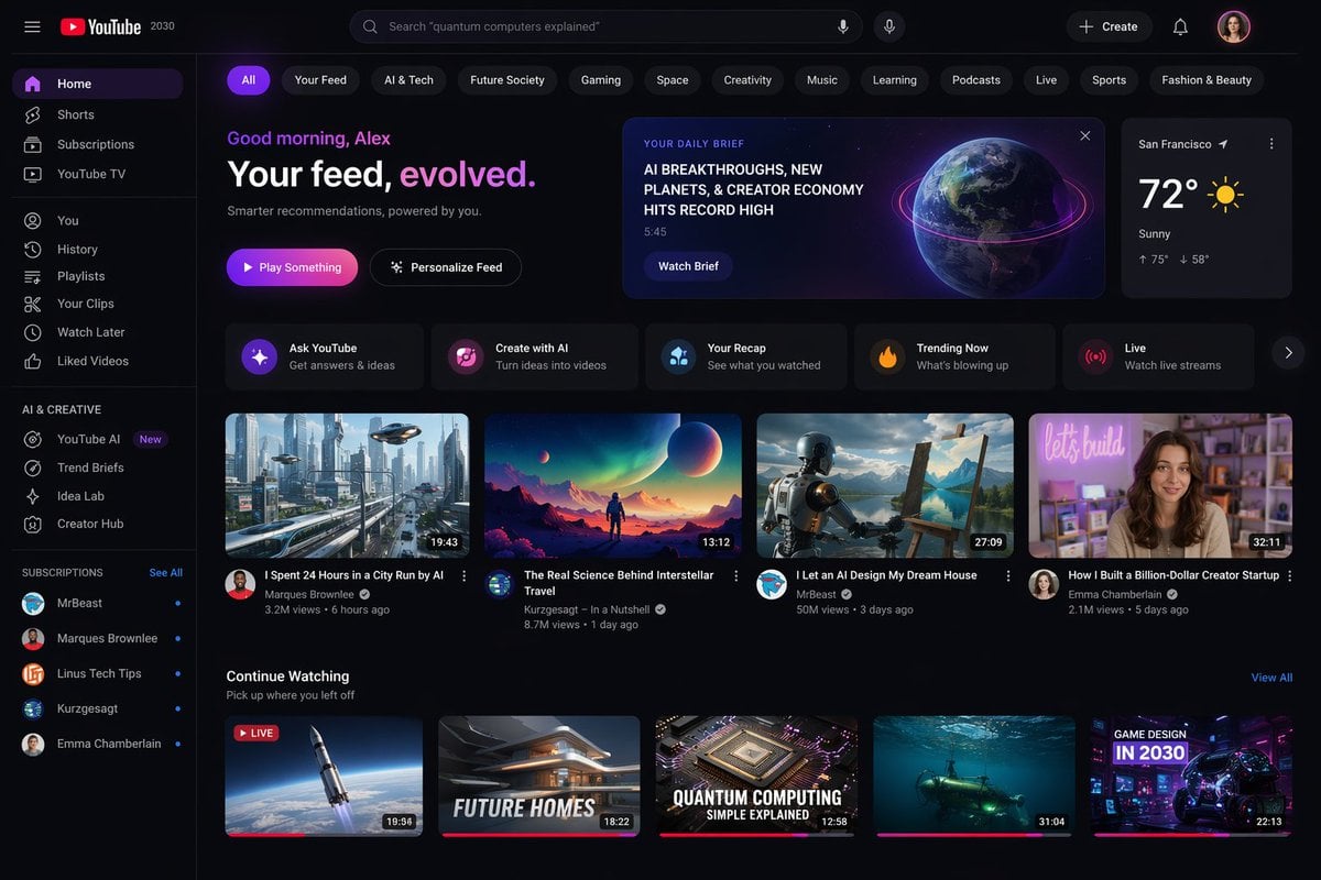 YouTube 2030 Interface