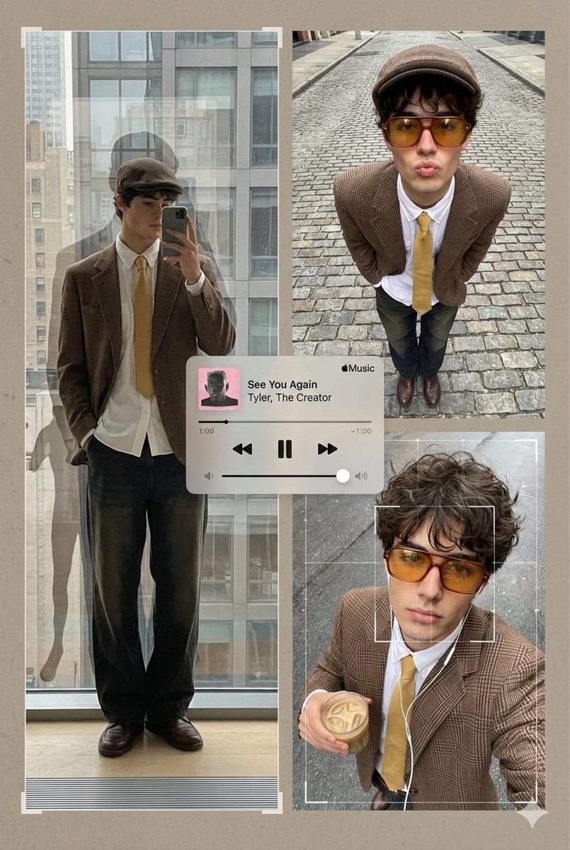 An editorial poster-style multi-panel collage presents Subject across