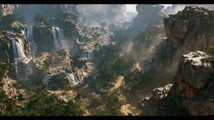 Cinematic Rocky Waterfall Valley