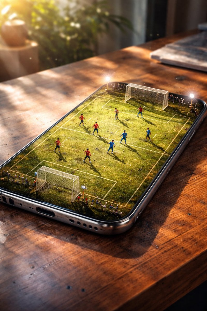 Hyper-Realistic Cinematic Football Stadium on a Smartphone Screen
