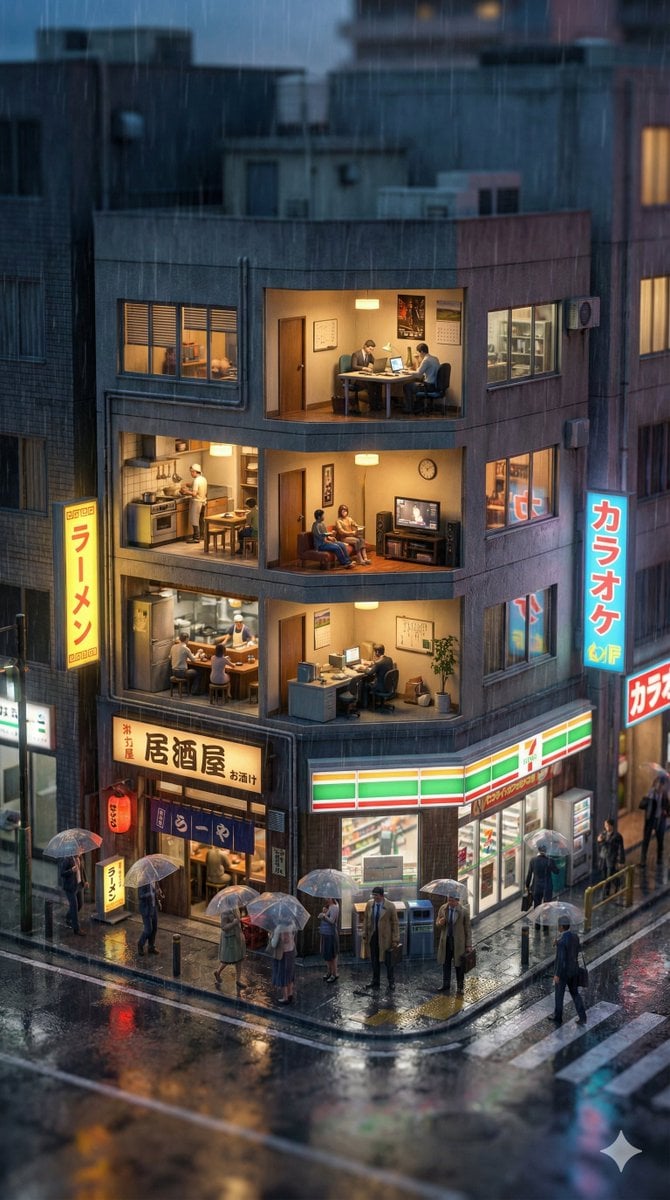 Vertical Tilt-Shift Miniature City Cross-Section