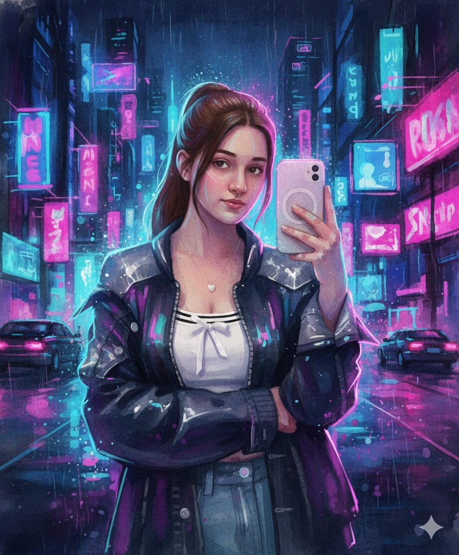 Neon Cyberpunk Watercolor Fusion Illustration Prompt