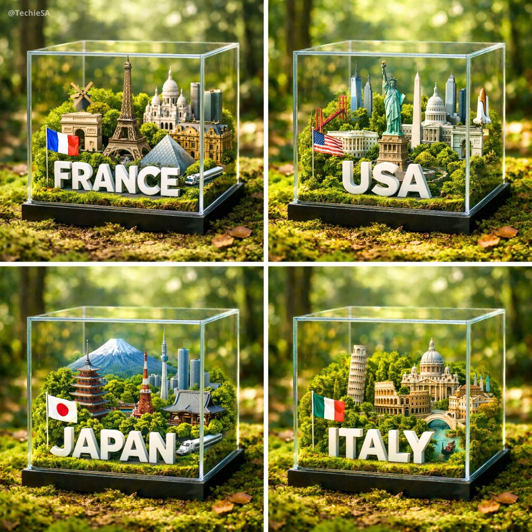 A hyper-realistic 1080x1080 photograph of a glass cube diorama placed