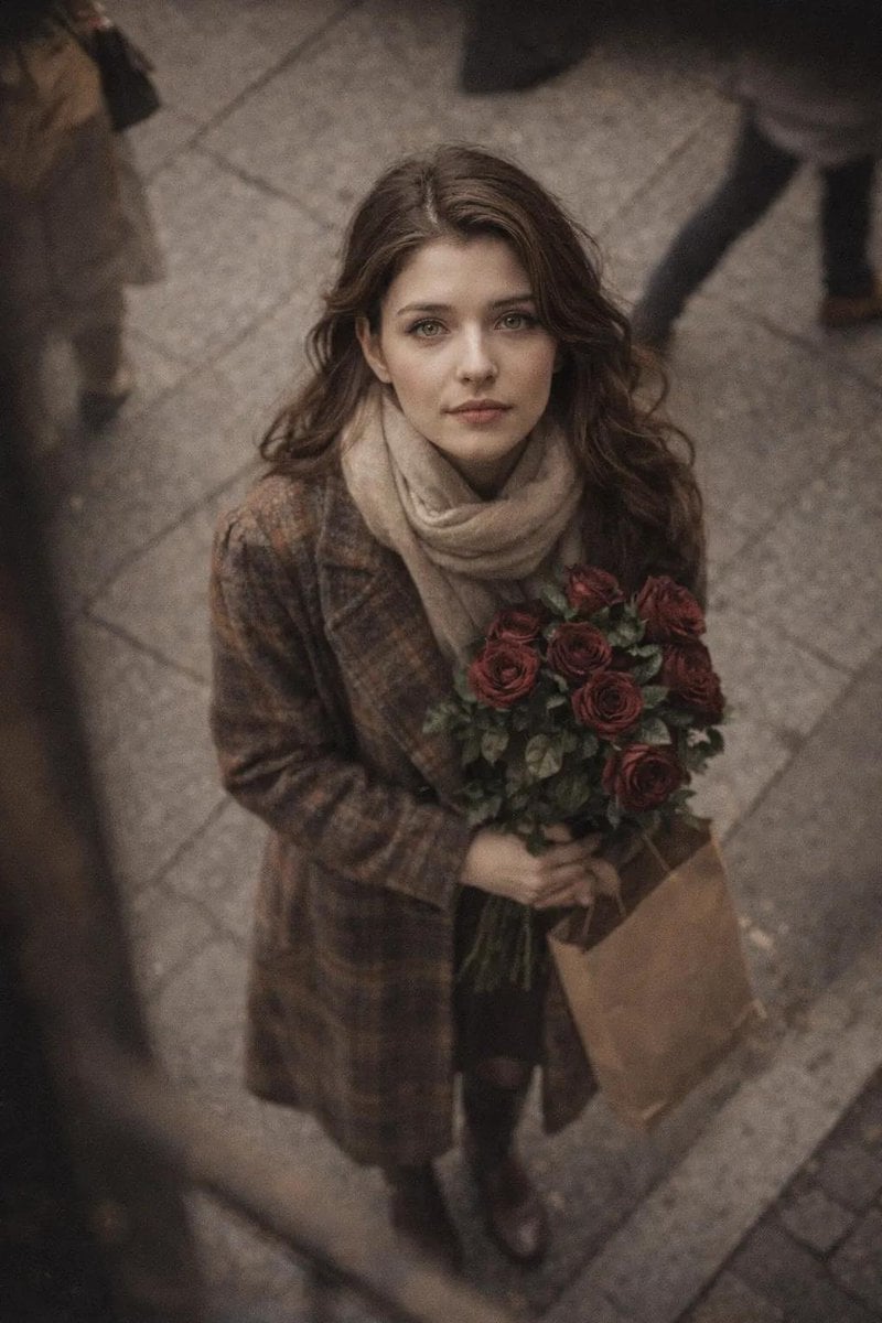 Cinematic Street Photography Portrait with Roses