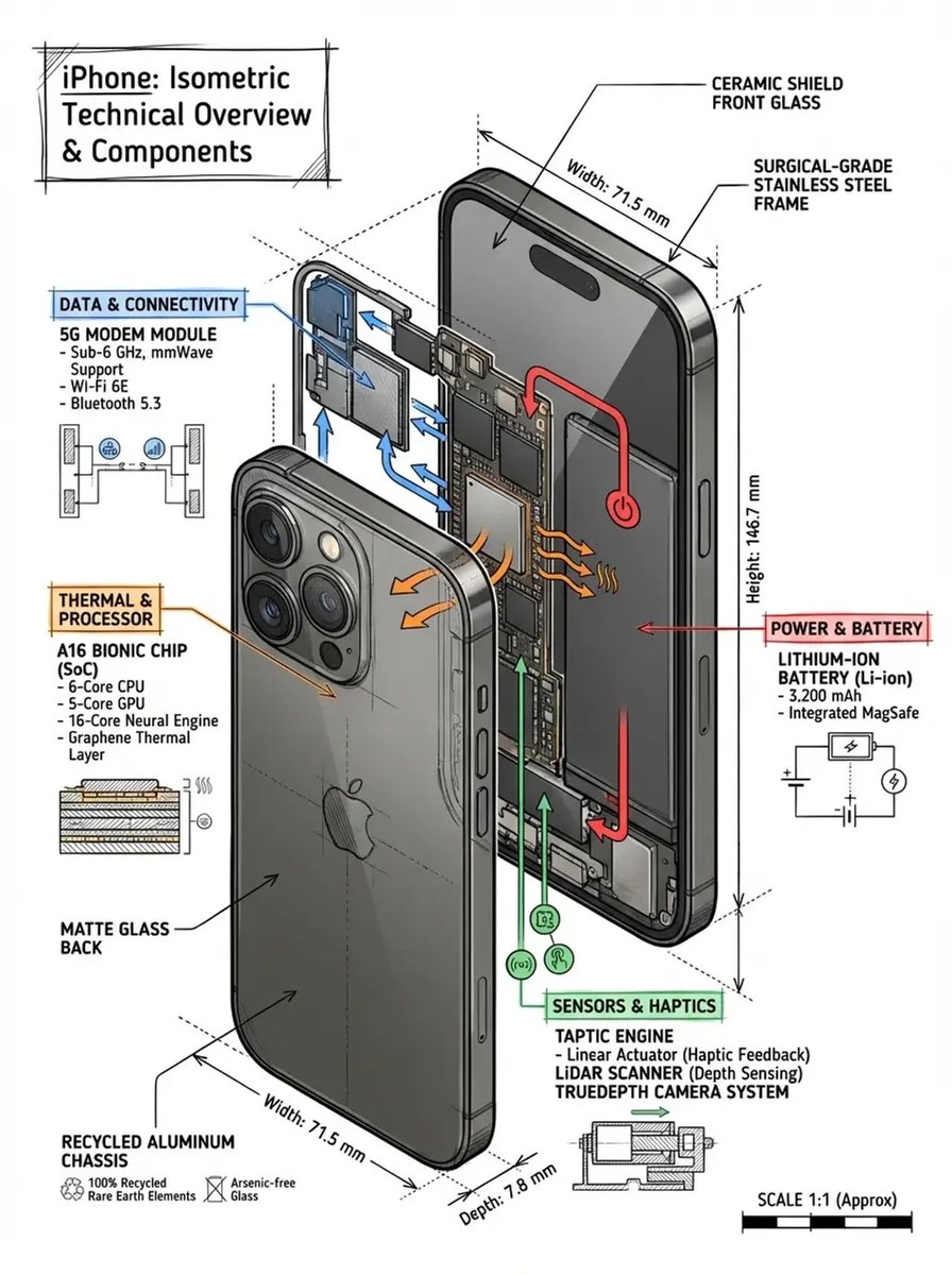 Technical infographic of with a 45-degree isometric 3D perspective