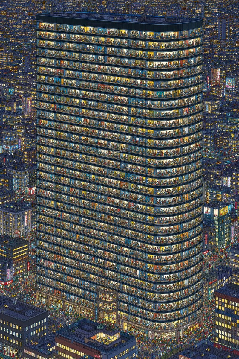 Crowded Night Office Tower