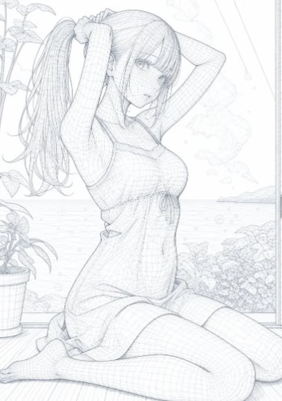 Anime Girl Wireframe Sketch