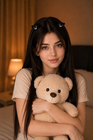 Woman Holding Teddy Bear Portrait