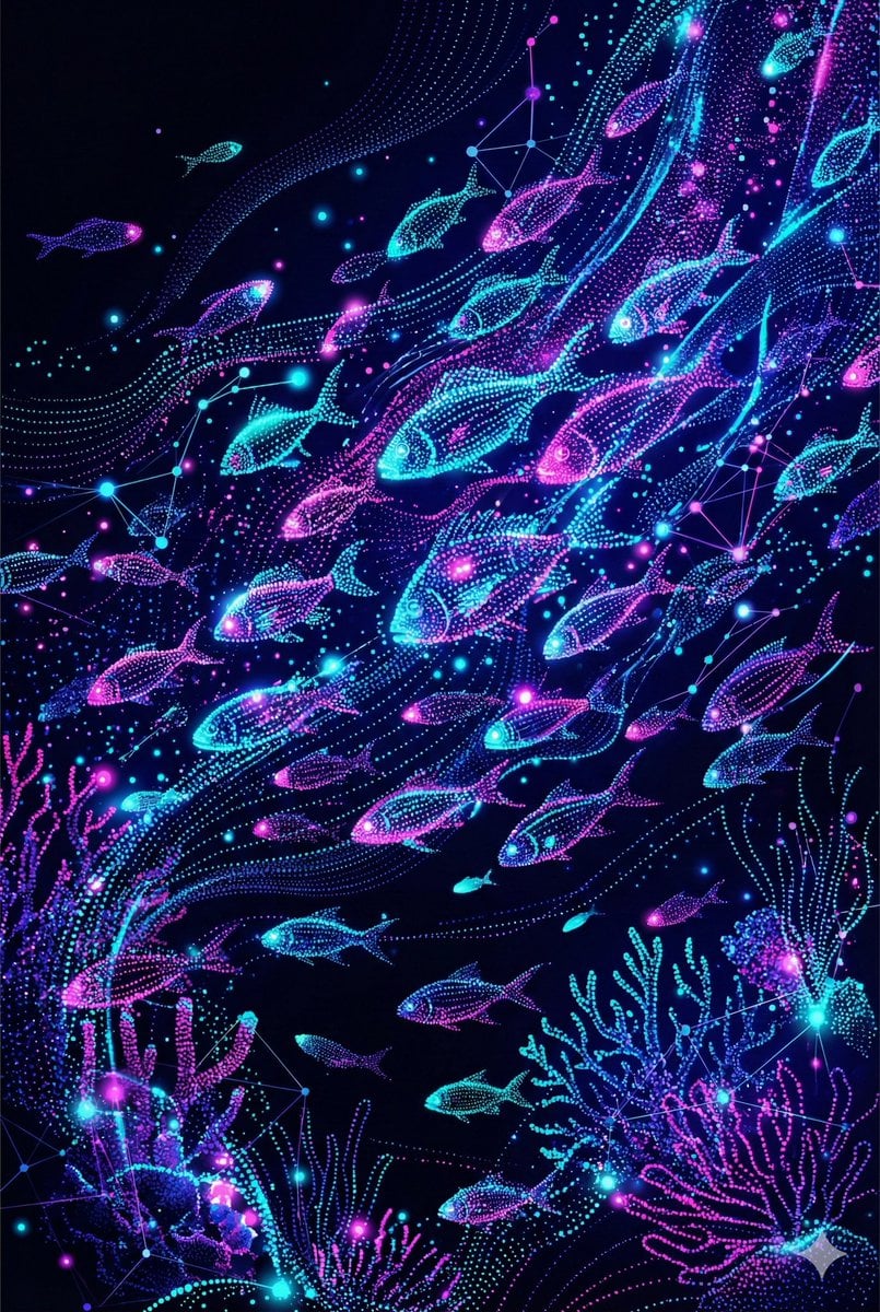 Neon Pointillism Cyberpunk Illustration
