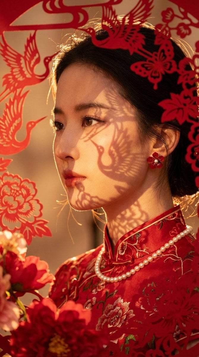 Hyper-realistic New Chinese Style Portrait with Gobo Lighting