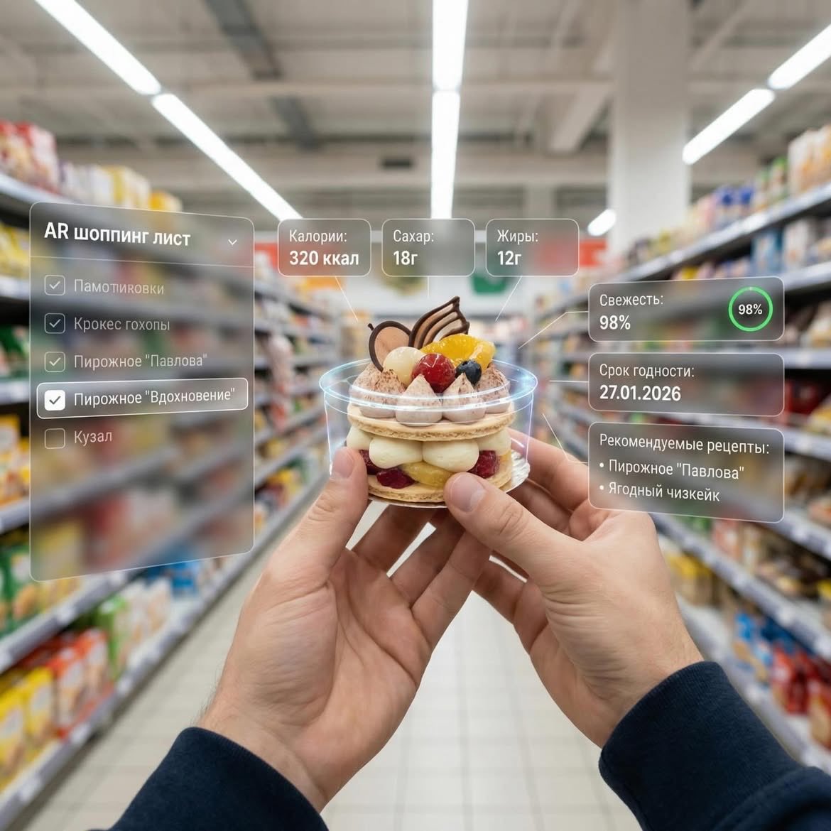 Augmented Reality UI Overlays on Food Items