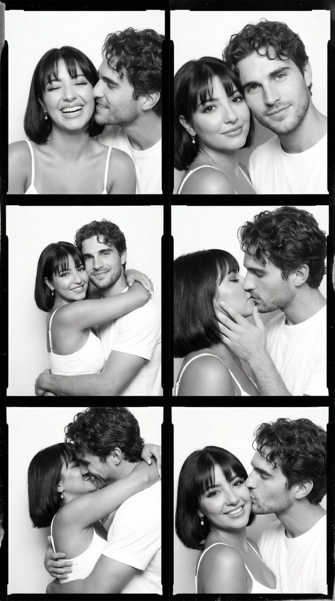 Black and White Film Contact Sheet of Intimate Couple