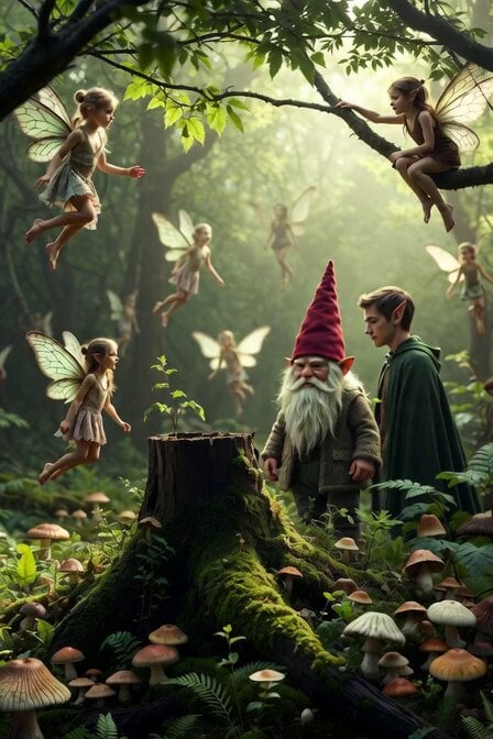 Whimsical forest scene video prompt