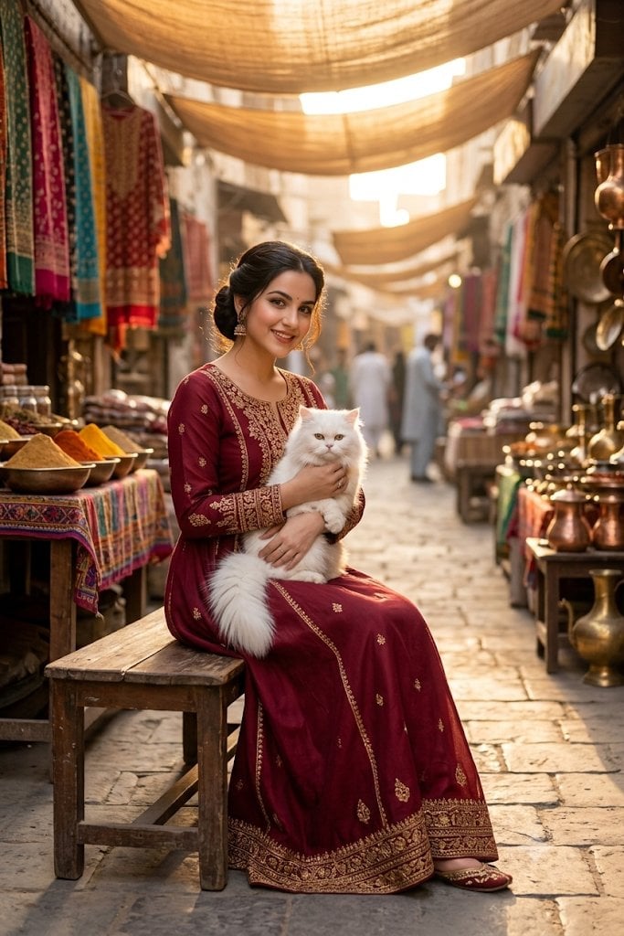 South Asian Woman in Vibrant Bazaar