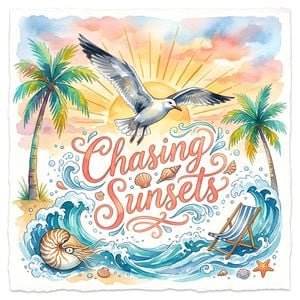 Chasing Sunsets Seagull Watercolor