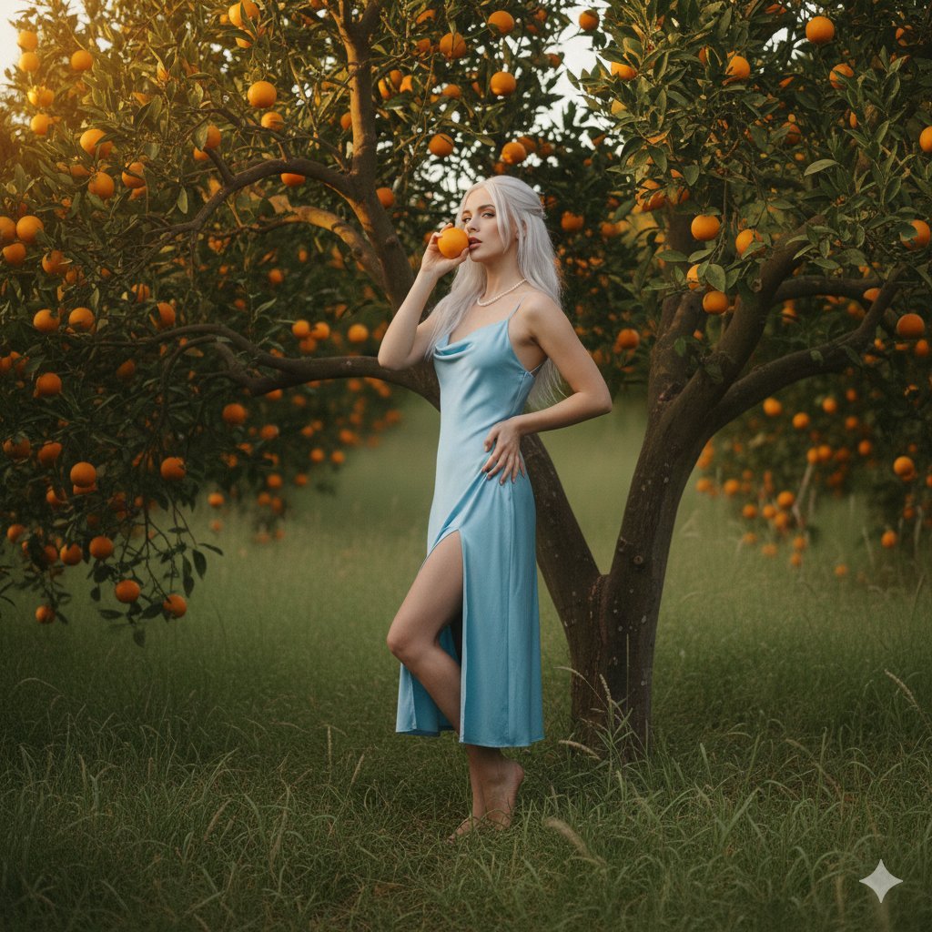 Dreamy Golden Hour Orange Grove Portrait Prompt