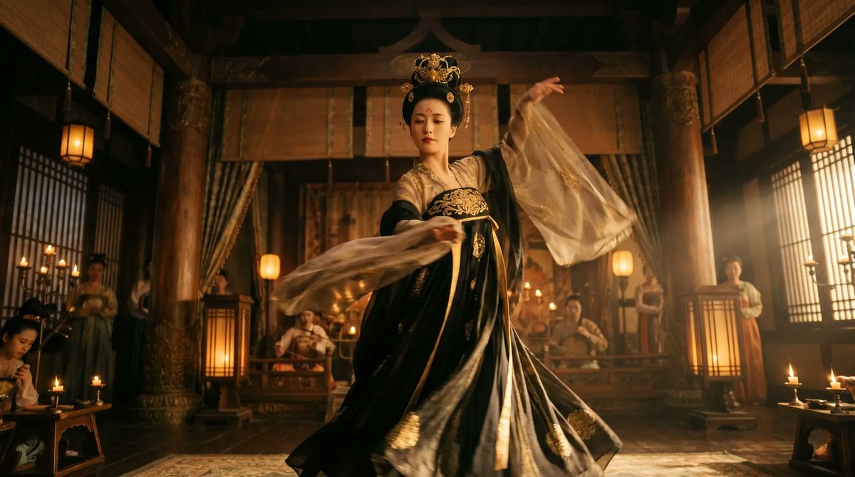 Cinematic Tang Court Dancer at Night