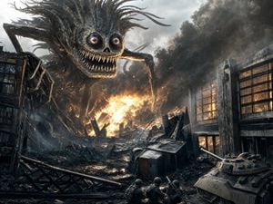 Giant Monster in Ruined War City