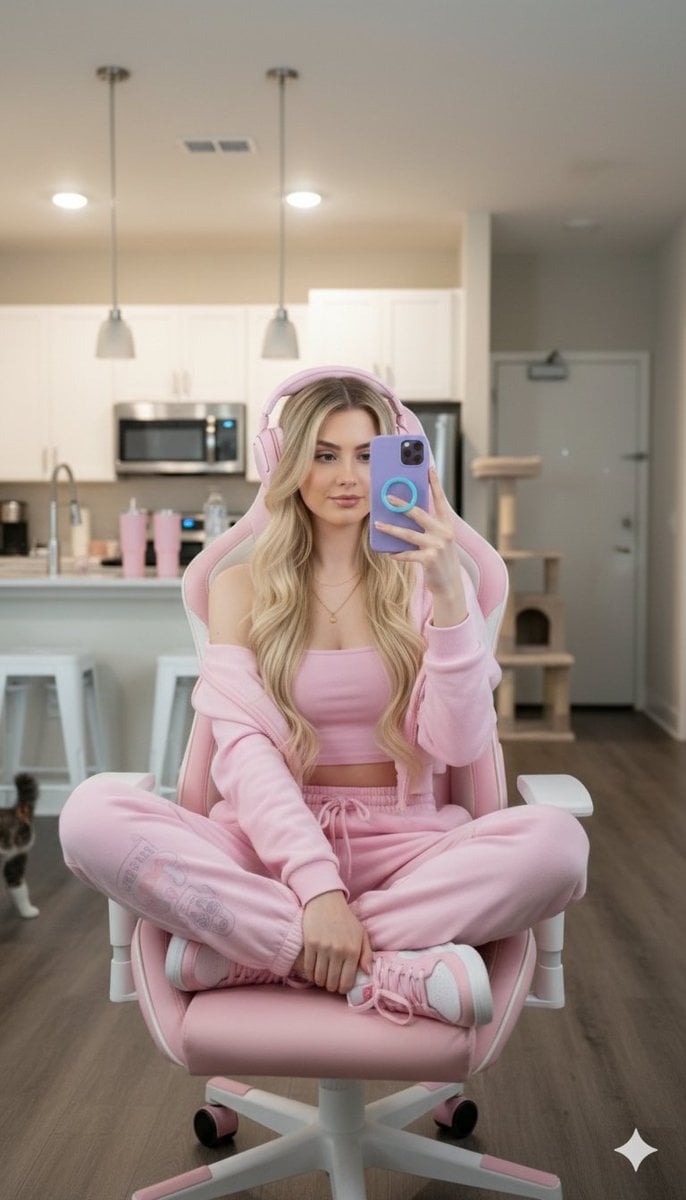 Ultra-realistic Full Body Photo of a Woman in Pastel Pink Loungewear