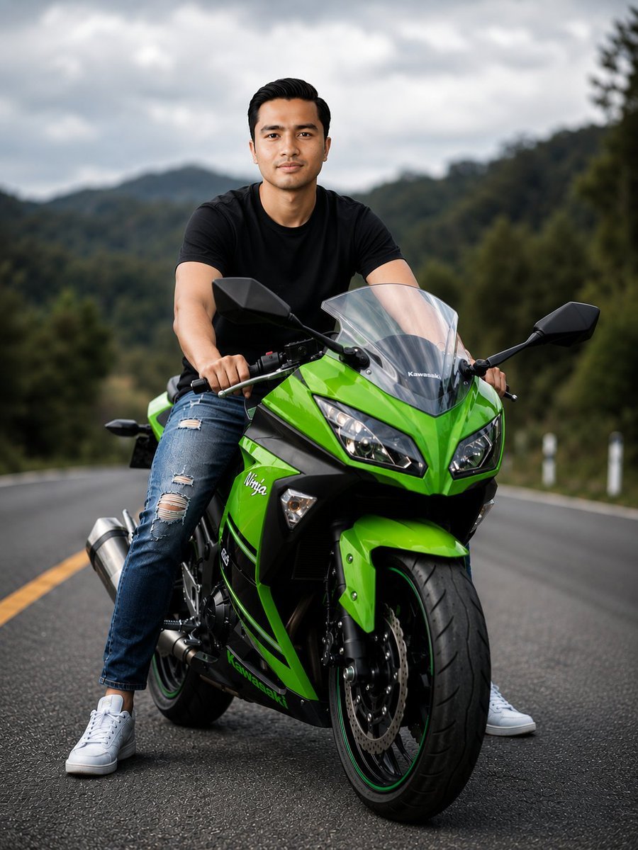 Green Sport Motorcycle Mountain Road