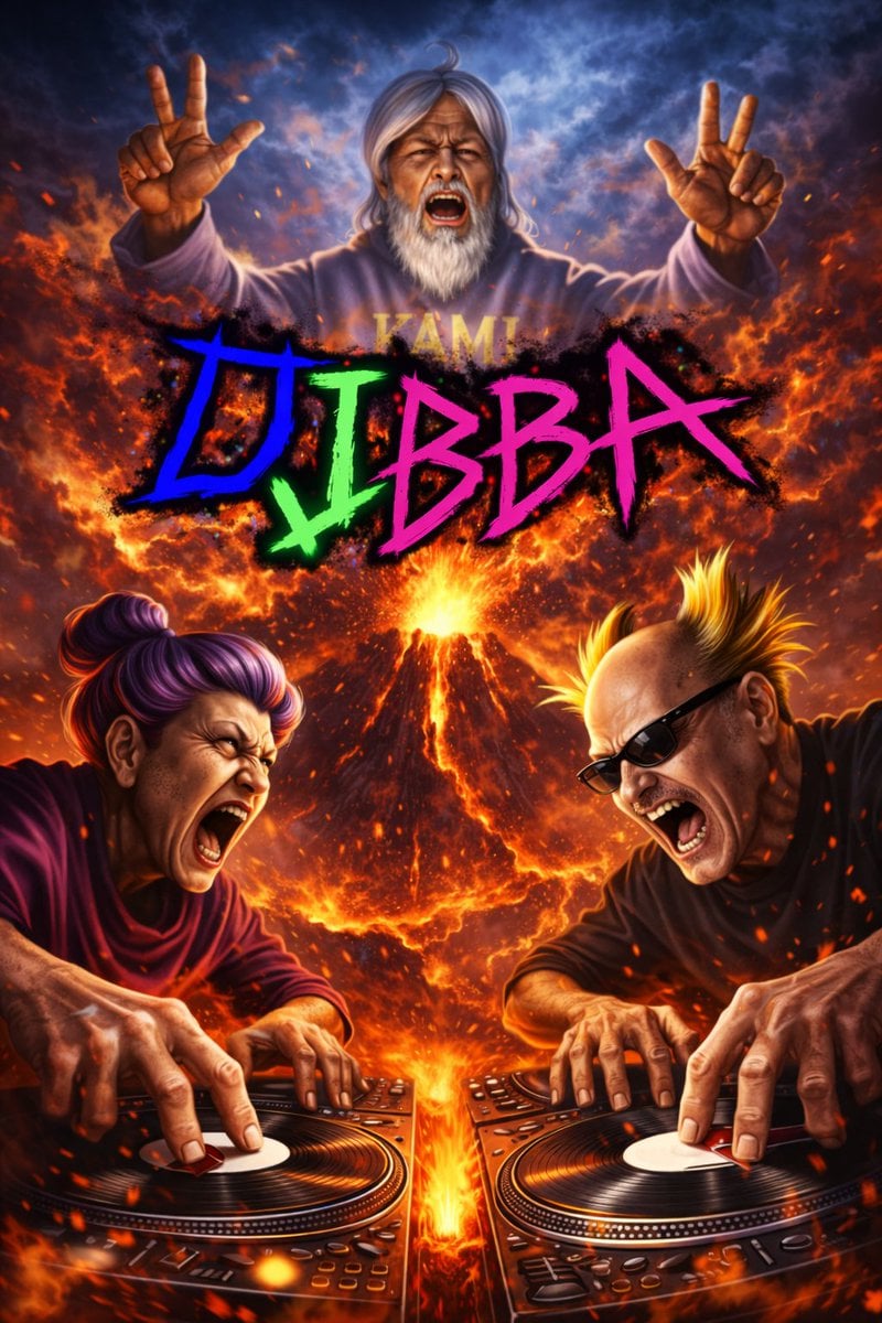 Intense Elderly DJ Volcano Poster