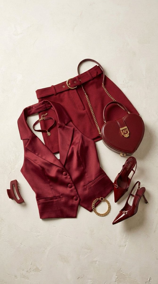 Crimson Fashion Editorial Studio Look Integration Prompt