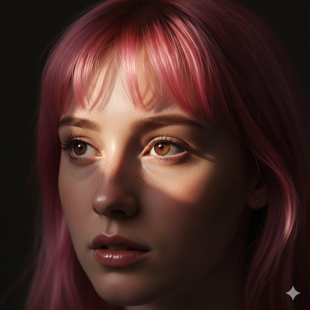 Cinematic Close-up Portrait with Pink Hair