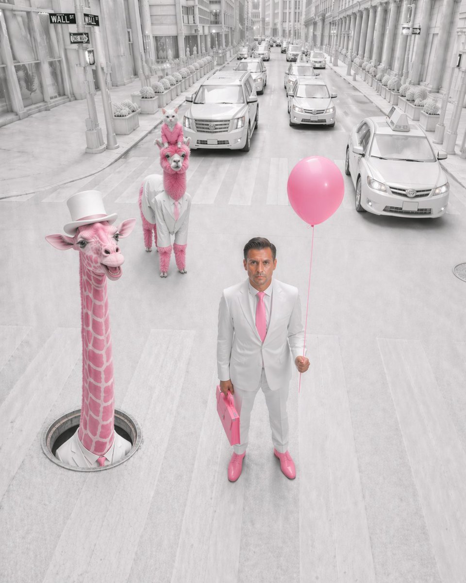 Pink Surreal Wall Street Fashion Scene