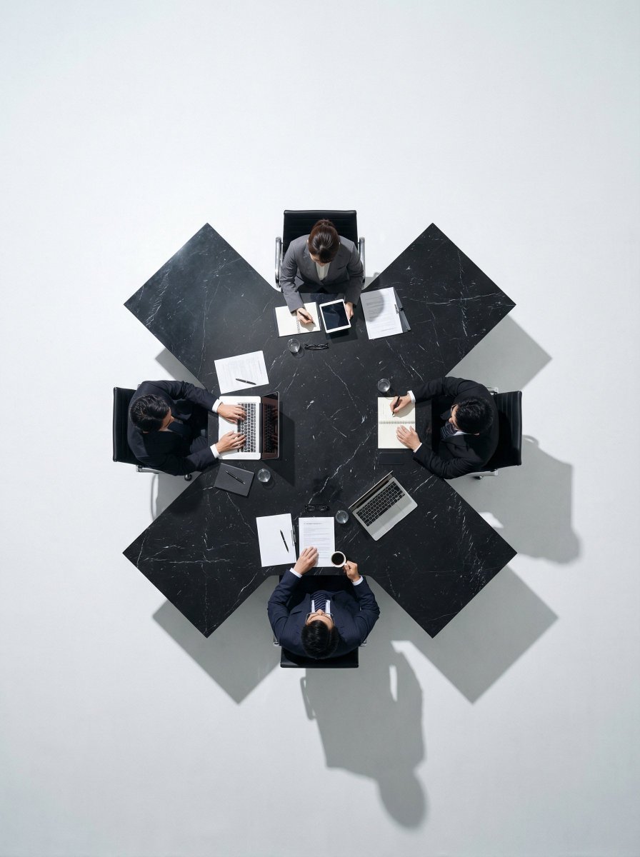 Ultra-Realistic Top-Down Flat Lay Photo of a Custom Conference Table