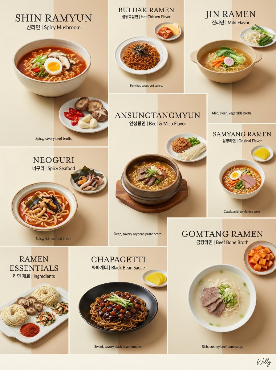 Luxury Minimalist Bento Grid of Korean Ramen Collection