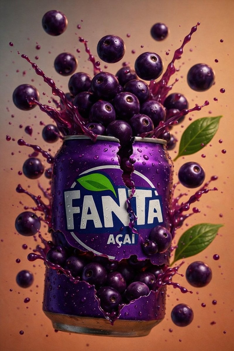 Multiple dark purple berries erupting from inside the can