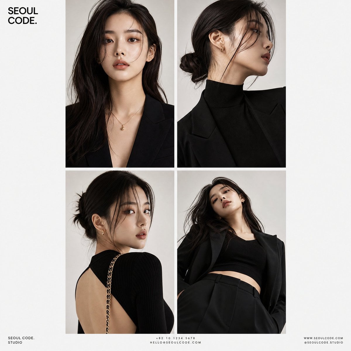 Korean Luxury Fashion Editorial 2x2 Grid Series