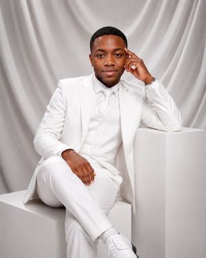 Luxury White Suit Studio Portrait