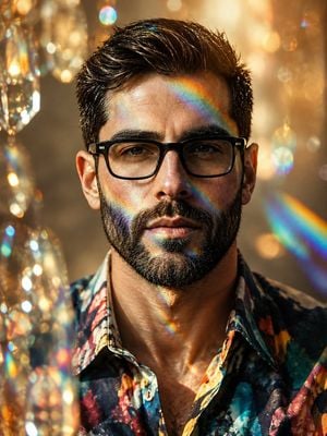 Floral Shirt Portrait with Rainbow Refractions