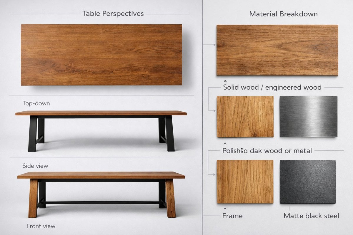 Detailed product showcase image of a table design with multiple
