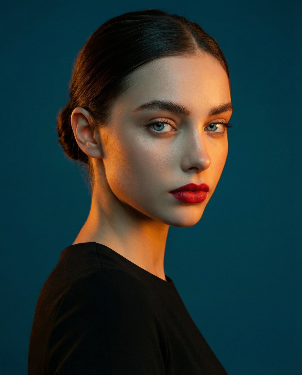 High-Contrast Studio Portrait with Teal and Orange Light