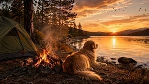 Golden Retriever Sunset Campfire Photography