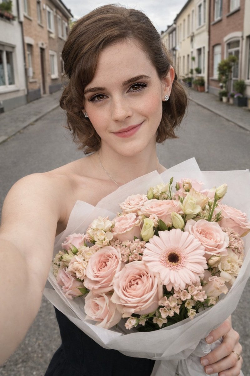 Realistic Smartphone Selfie with Flowers