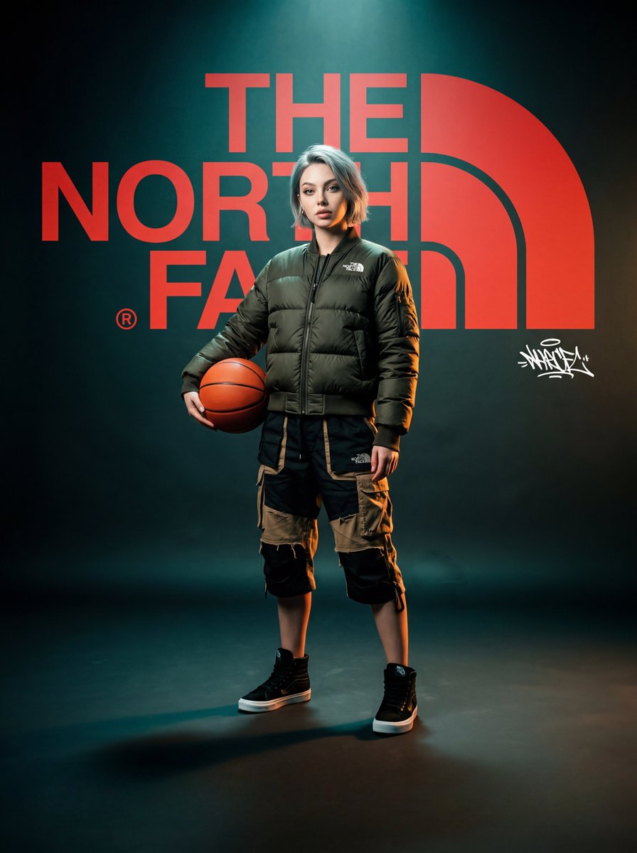 A high-fashion, cinematic brand concept poster for The North Face
