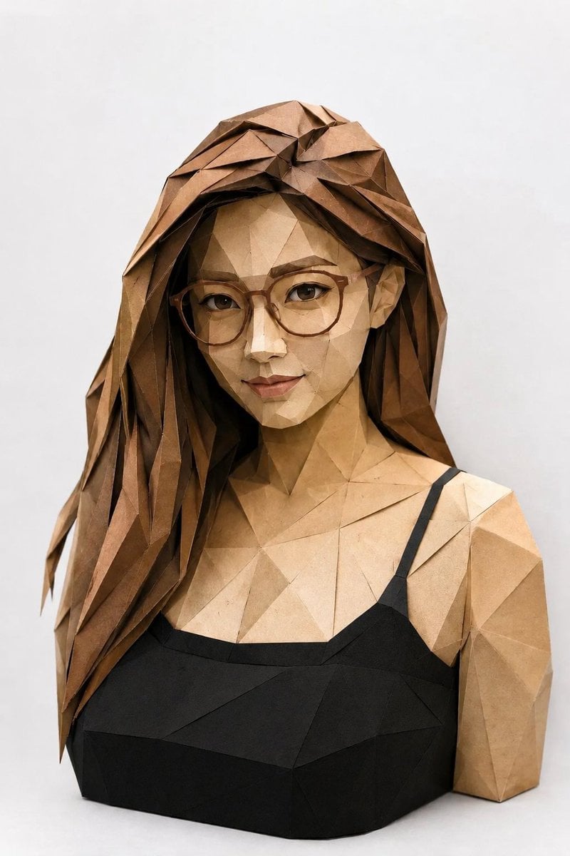 Low-Poly Origami Papercraft Portrait
