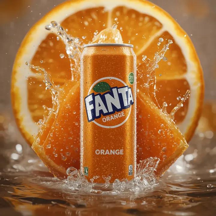 Hyper-realistic Fanta Orange Product Shot with Splash