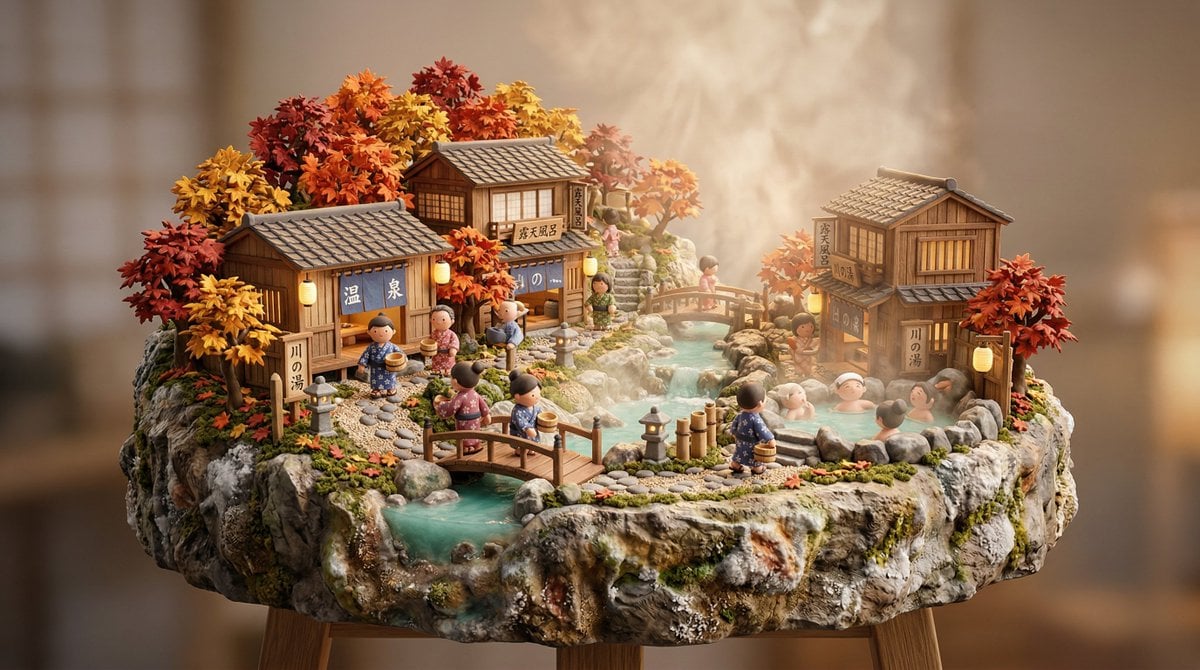 3D miniature scene, a presented as a small platform diorama