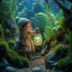 Tiny Girl in Aquarium Forest