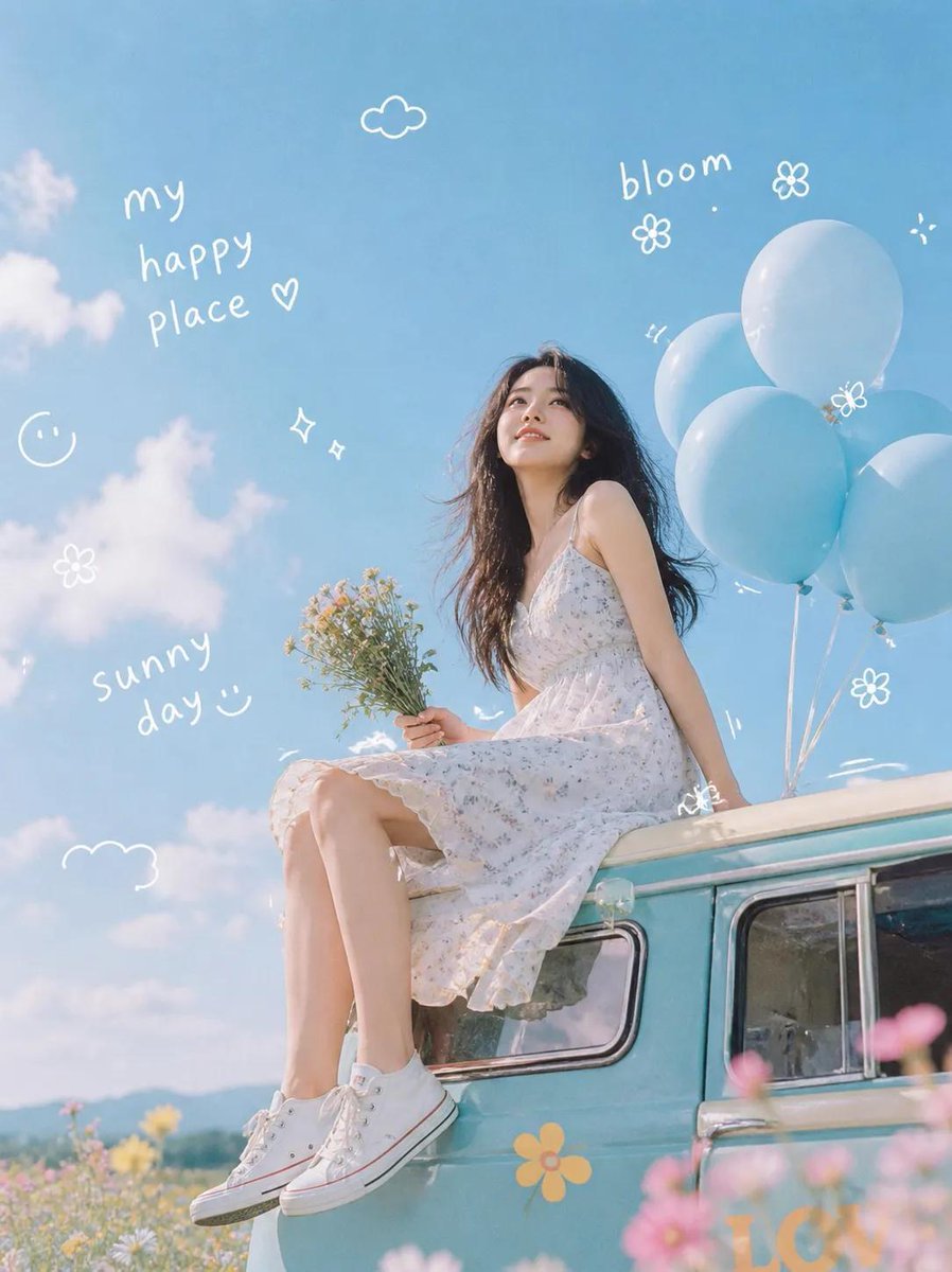 Dreamy Van Rooftop Flower Field Portrait