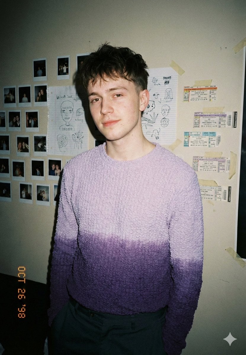 Analog-Inspired Male Portrait with Hard Flash Prompt
