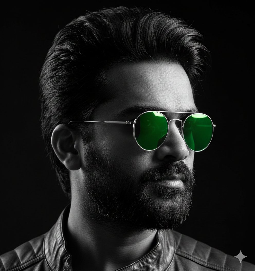 Cinematic B&W Portrait with Selective Emerald Color