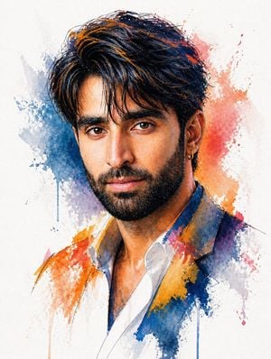 Watercolor Mixed-Media Male Portrait