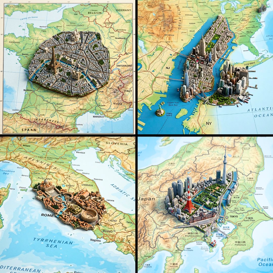 Ultra-realistic top-down geographic map with precise cartographic